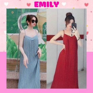 Đầm maxi suông hai dây dáng dài dập ly voan dễ thương - hình thật + video EMILY