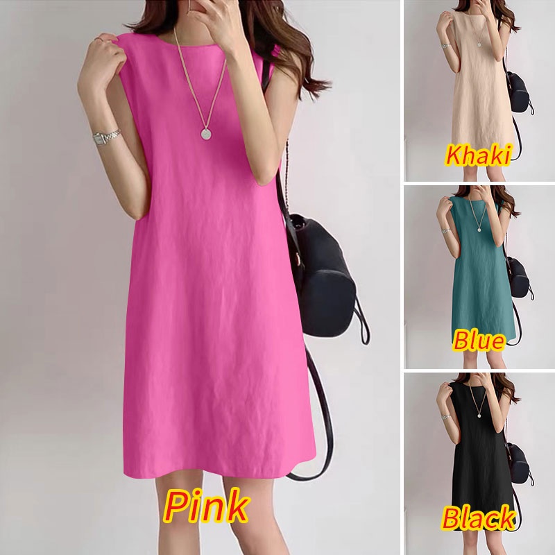 Đầm ngắn Zanzea không tay cổ tròn màu trơn đơn giản phong cách Hàn Quốc dành cho nữ
