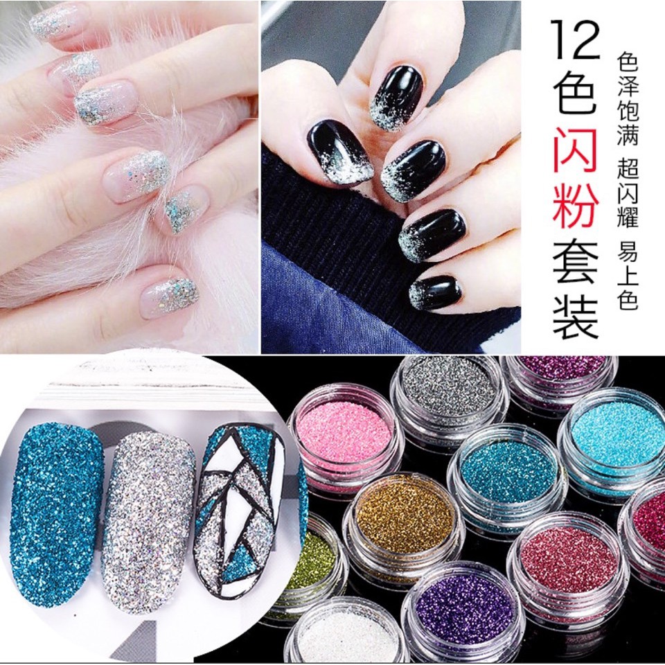 Set 12 hũ nhũ rắc 3g trang trí móng