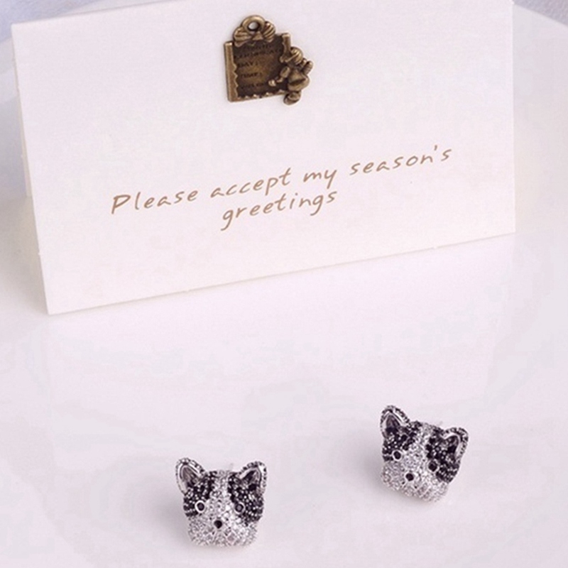 Dog Zircon Stud Earrings Huskie Akita Poodle Cute Lovely Animals Rhinestone Crystal Earrings