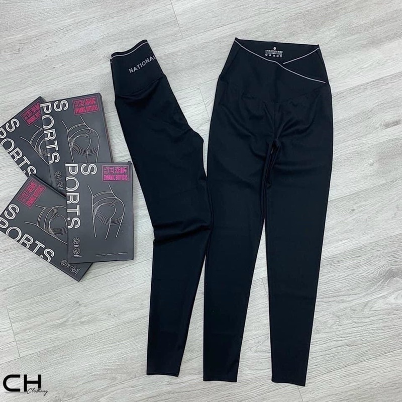 Quần Legging cạp chéo hot trend cạp siêu cao - Cạp sọc chữ