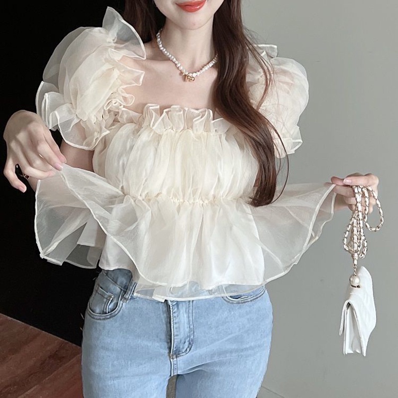 Áo sơ mi chiffon IELGY tay ngắn cổ vuông thời trang dành cho nữ