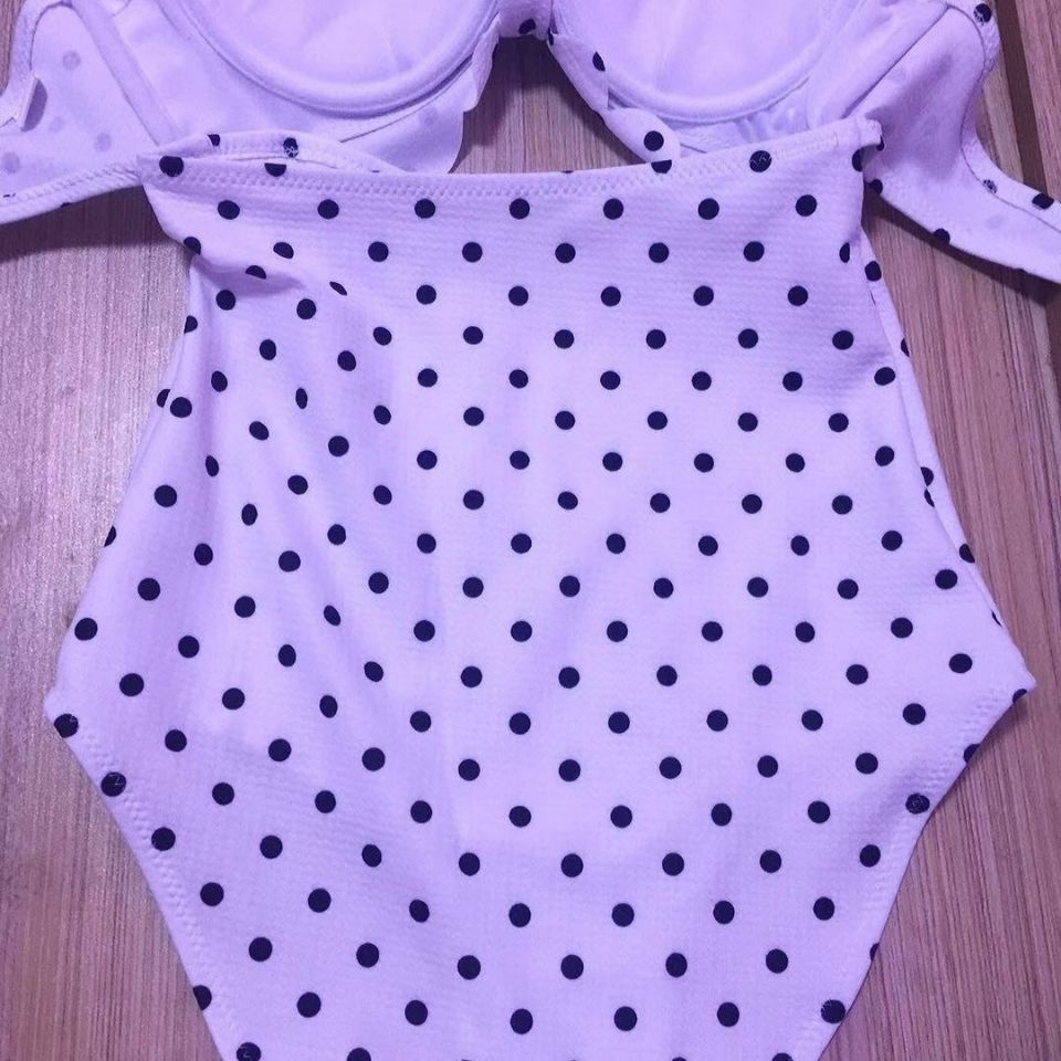 New Style White Polka Dot Triangle One-Piece Swimsuit for Women Gathering Small Chest Steel Bracket Student Conservative Hot Spring