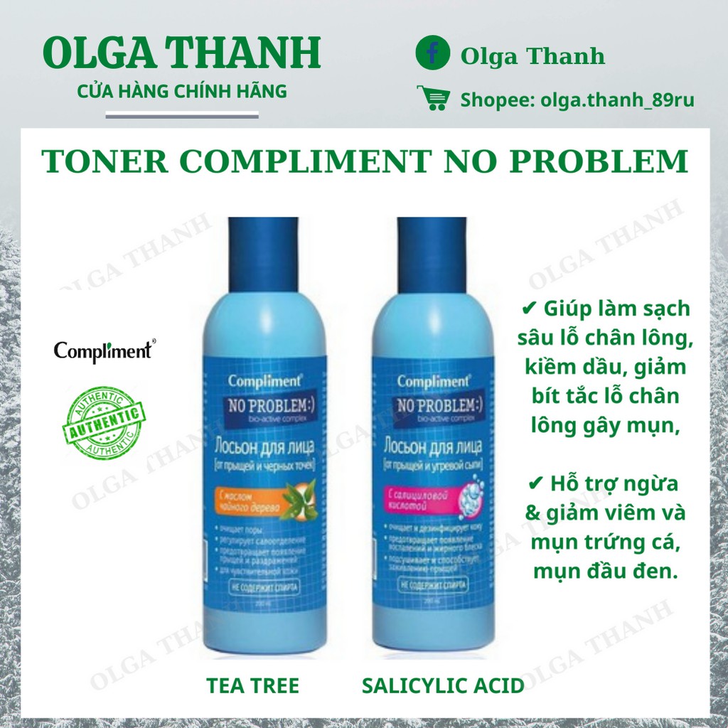 Toner Compliment No Problem Kiềm dầu, Giảm Thâm, Viêm, Mụn 200ml
