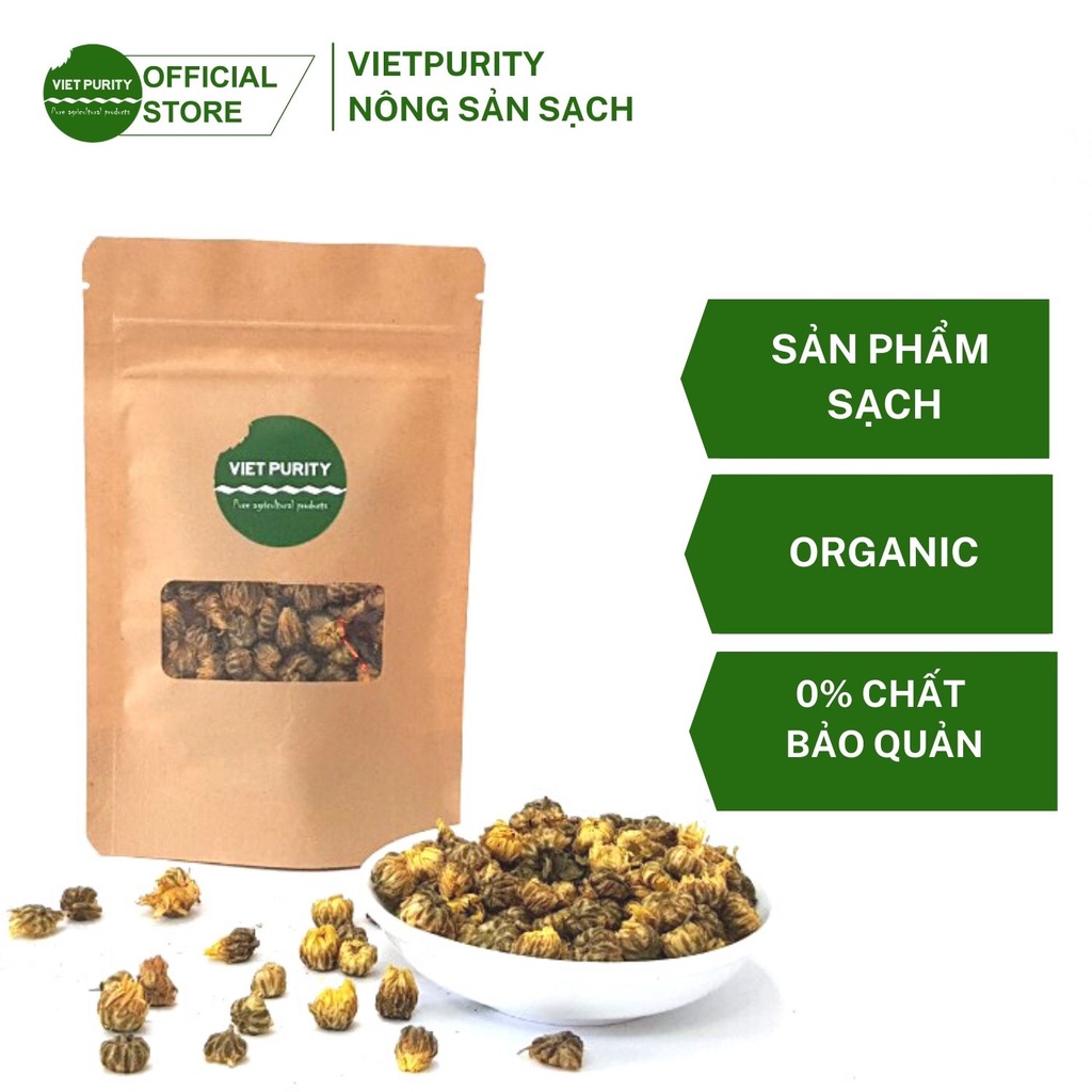 Trà nụ hoa cúc sấy khô 50g ngon sạch Vietpurity, trà hoa thảo mộc organic giúp an thần, tăng cường sức đề kháng