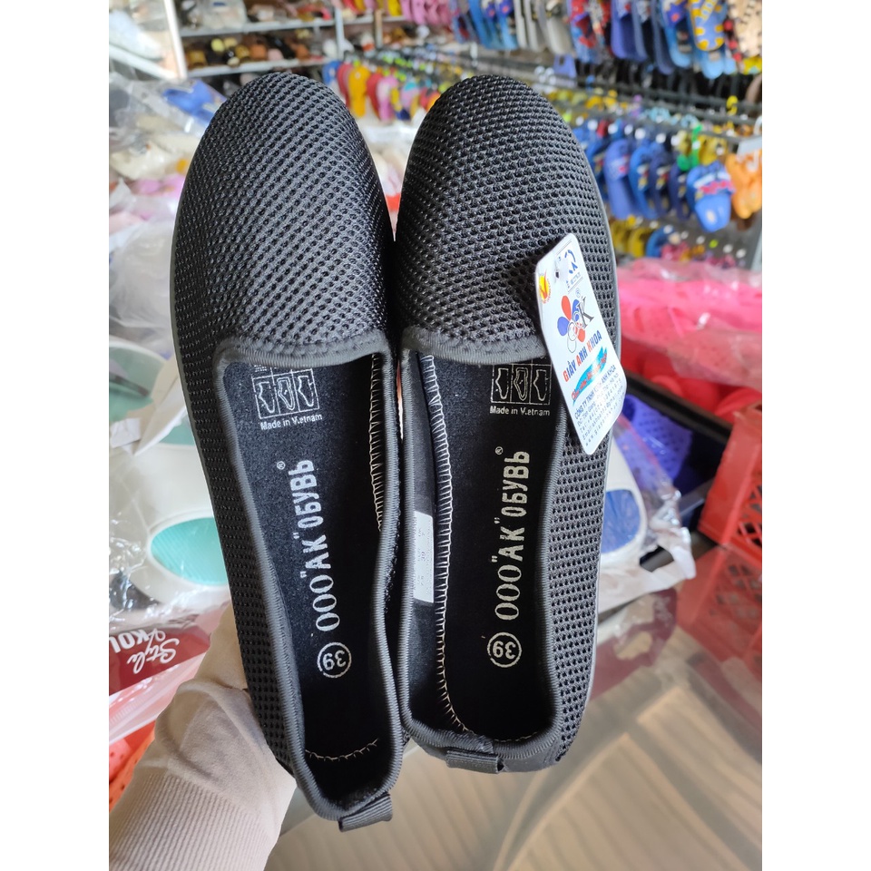 Giày lười nữ vintage, giày slip on nữ chất liệu vải dệt Knit thoáng mùi ANH KHOA 695