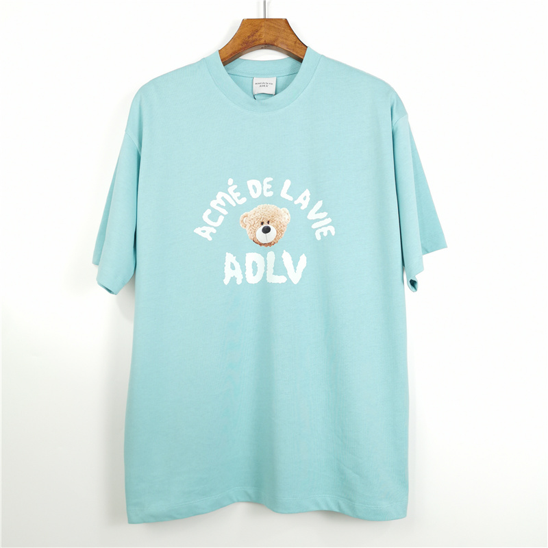 Áo thun ADLV cotton ngắn tay dáng rộng in hình gấu cổ điển thời trang cho nam và nữ