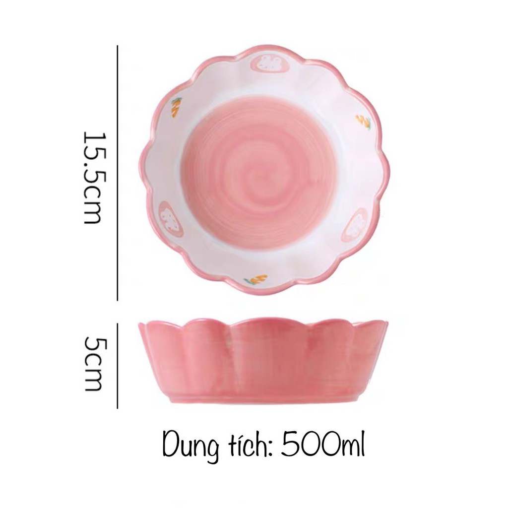 Chén Dĩa Dễ Thương Đĩa Sứ Set Bát Đĩa Decor Bát Ăn Cơm Chén Sứ Đẹp Thỏ Hồng Cute B45