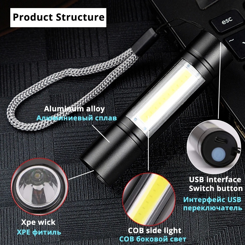 Đèn Pin Led Cob Mini Sạc Usb Siêu Bền Tiện Dụng Mang Theo Cắm Trại