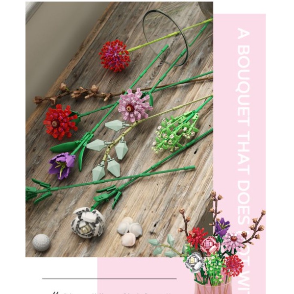 Bộ xếp hình Chậu Hoa Lắp Ráp Lego Xinh Xắn Bouquet 65002 - Trang trí bàn làm việc và phòng khách