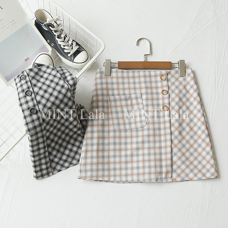 Chân Váy Quảng Châu Caro Đính Nút Túi Trước | BigBuy360 - bigbuy360.vn