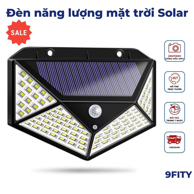 Đèn năng lượng mặt trời 9FITY Solar 100LED siêu sáng không thấm nước, Cảm Biến Chuyển Động, 3 CHẾ ĐỘ SÁNG