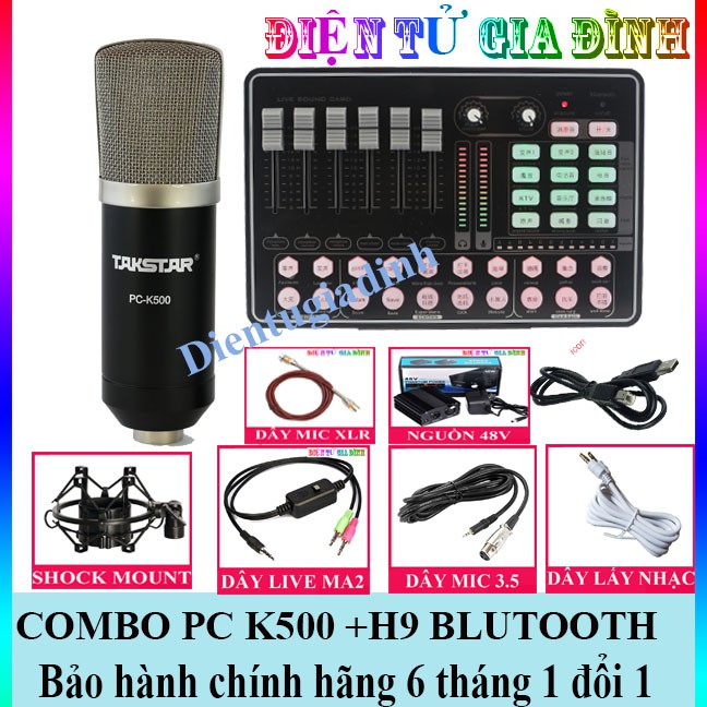 COMBO THU ÂM MICRO TAKSTAR k500 SOUND CARD h9  DÂY LIVE STREAM MA2