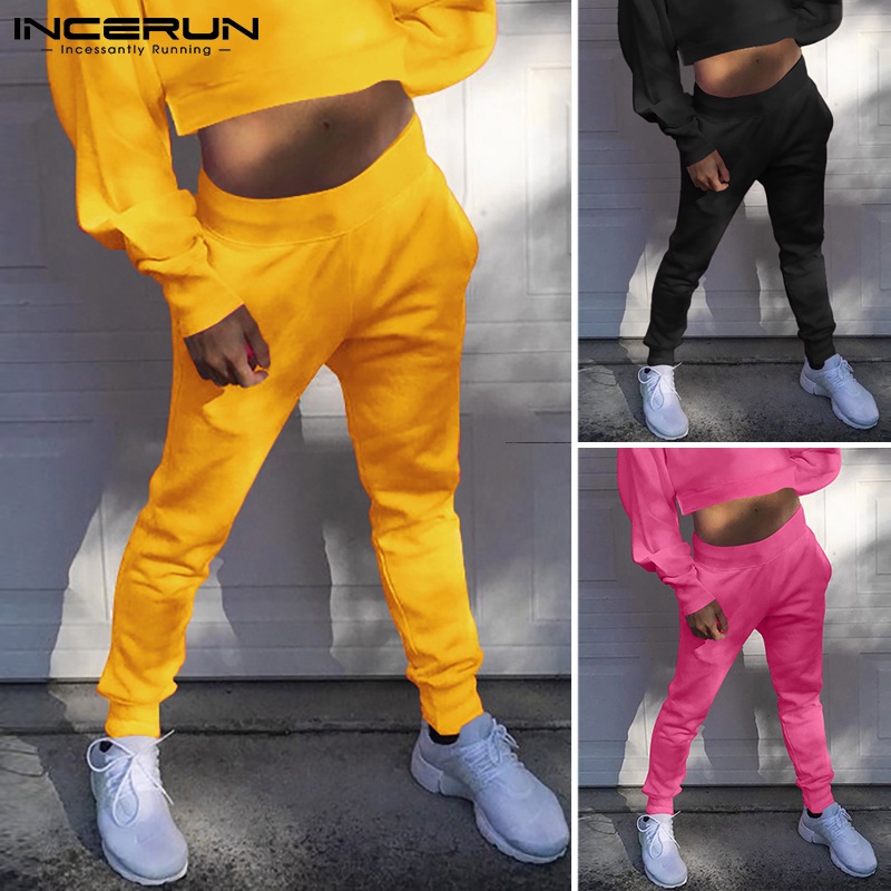 Quần dài INCERUN lưng cao dáng rộng co giãn màu trơn dành cho nam