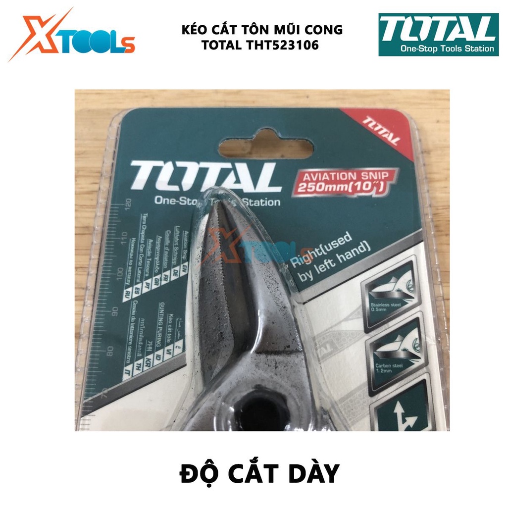 Kéo cắt tôn mũi cong phải TOTAL THT523106 | Kéo cắt tole mũi cong Chiều dài 250mm (10'') thép Carbon,không gỉ, tay bọc c
