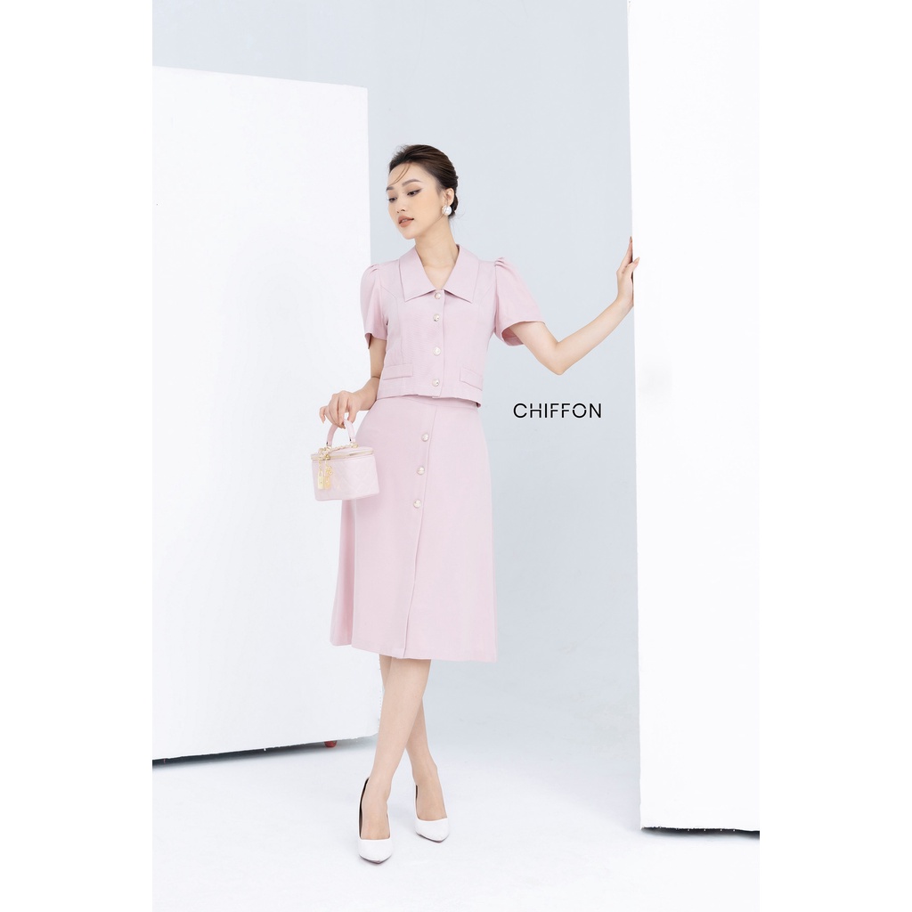 Chân váy A dáng dài đính cúc ngọc Chiffon design