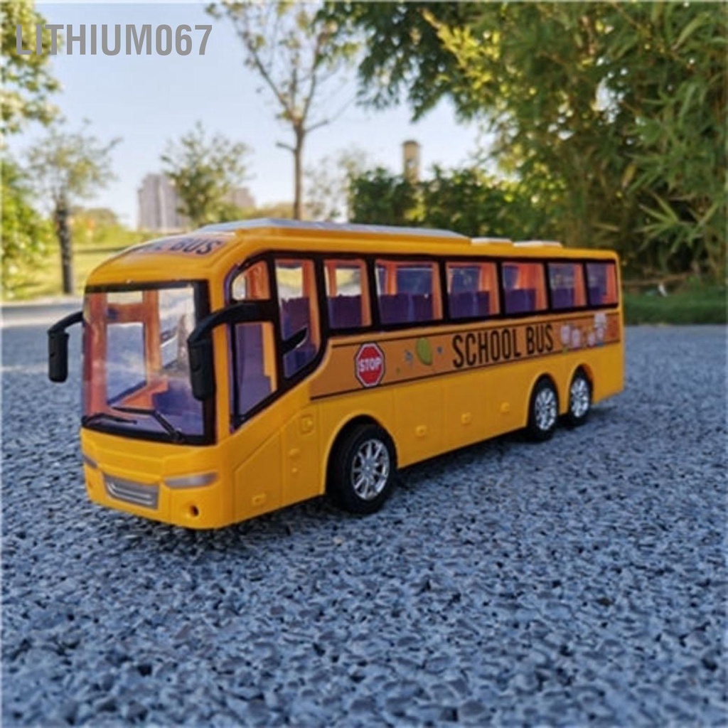 Lithium067 Đồ chơi xe buýt mô hình nhỏ Mô phỏng chi tiết cao quán tính màu vàng cho trẻ em trên 3 tuổi Quà tặng trang trí nội thất