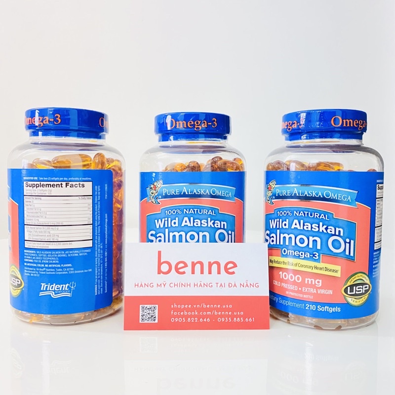Viên dầu cá hồi Pure Alaska Salmon Oil Omega 3 1000 mg 210 viên của Mỹ