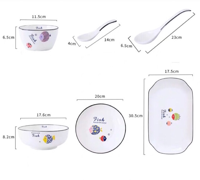 [Mã LIFEHL50K giảm 10% đơn 200K] Bộ bát đĩa sứ 18 món FISH COLOR cao cấp - VS265