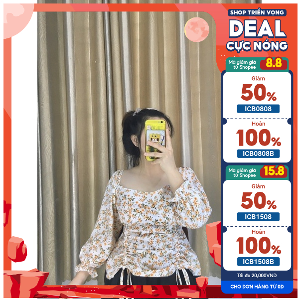 Áo rút hoa nhí Bigsize mặc 2 kiểu xinh xắn 50-75kg. Hình thật Bụ Bẫm shop