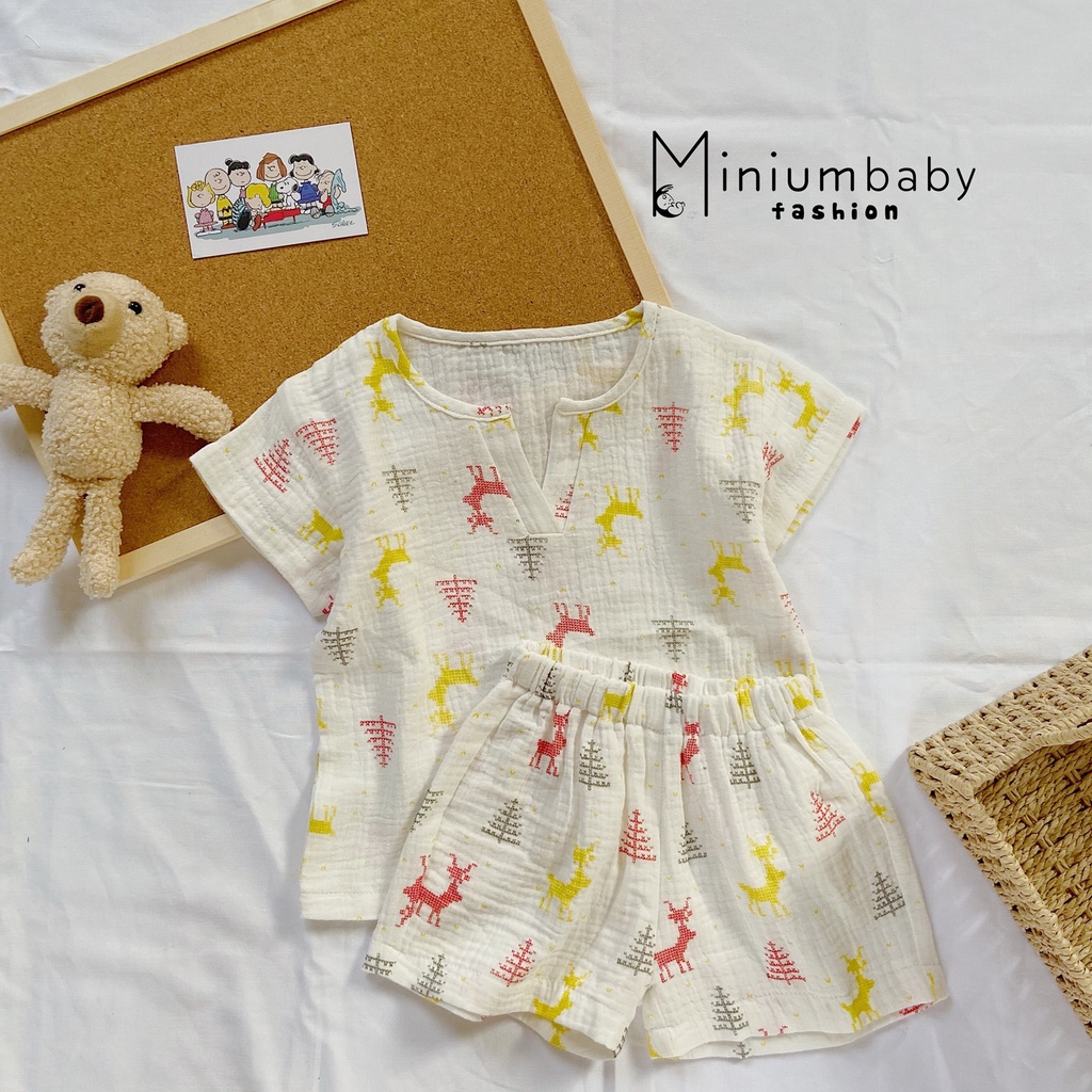 Bộ cộc hè thu xô muslin cho bé trai, bé gái Minium, set thiết kế xinh chất đẹp mặc mát trẻ em-SB1037