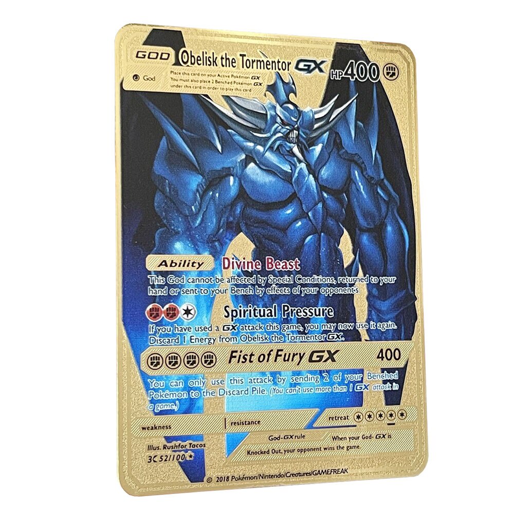 YUGIOH DIY obelisk the Tormentor GX Golden Pokemon cards in English iron Metal Pokmo letters kids Gift Collection set