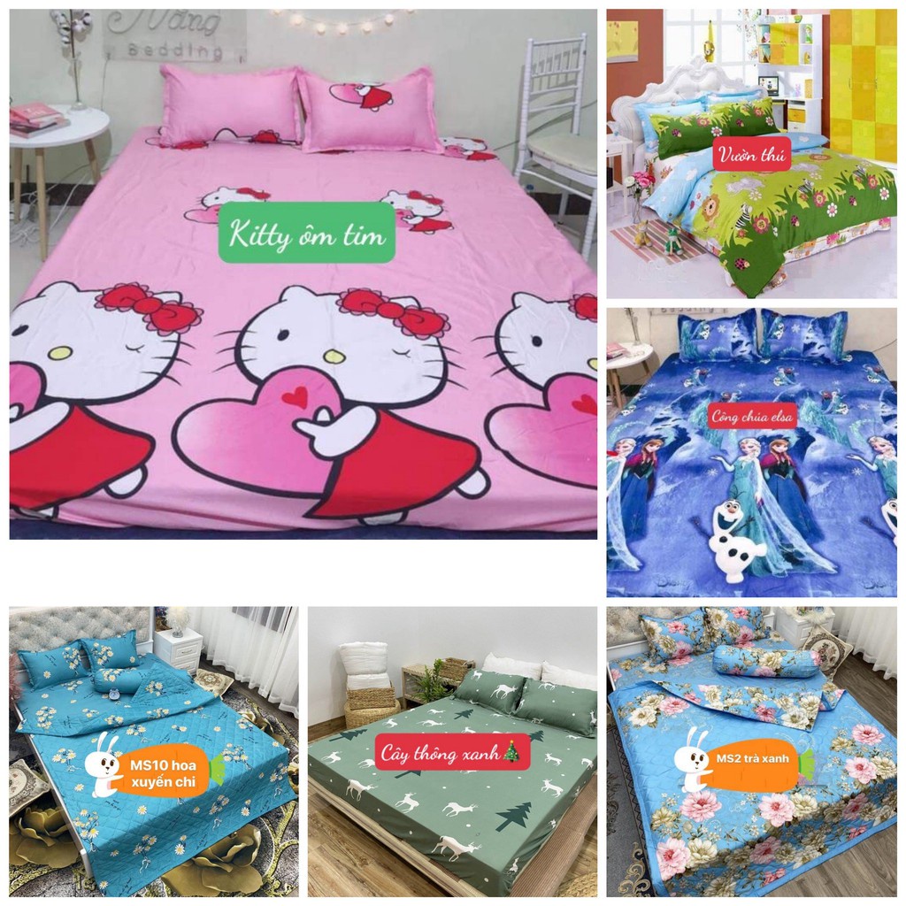[KHÔNG CHỐNG THẤM] Bộ chăn ga COTTON POLY 3 món: 1 ga chun và 2 vỏ gối kích thước 1M6 X 2M , 1M8 X 2