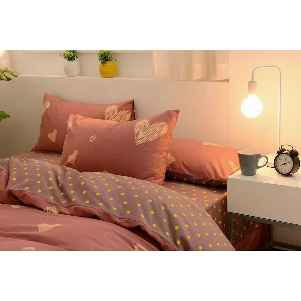 Bộ chăn ga gối cotton poly cao cấp mẫu-tim hồng siêu cưte giá tốt