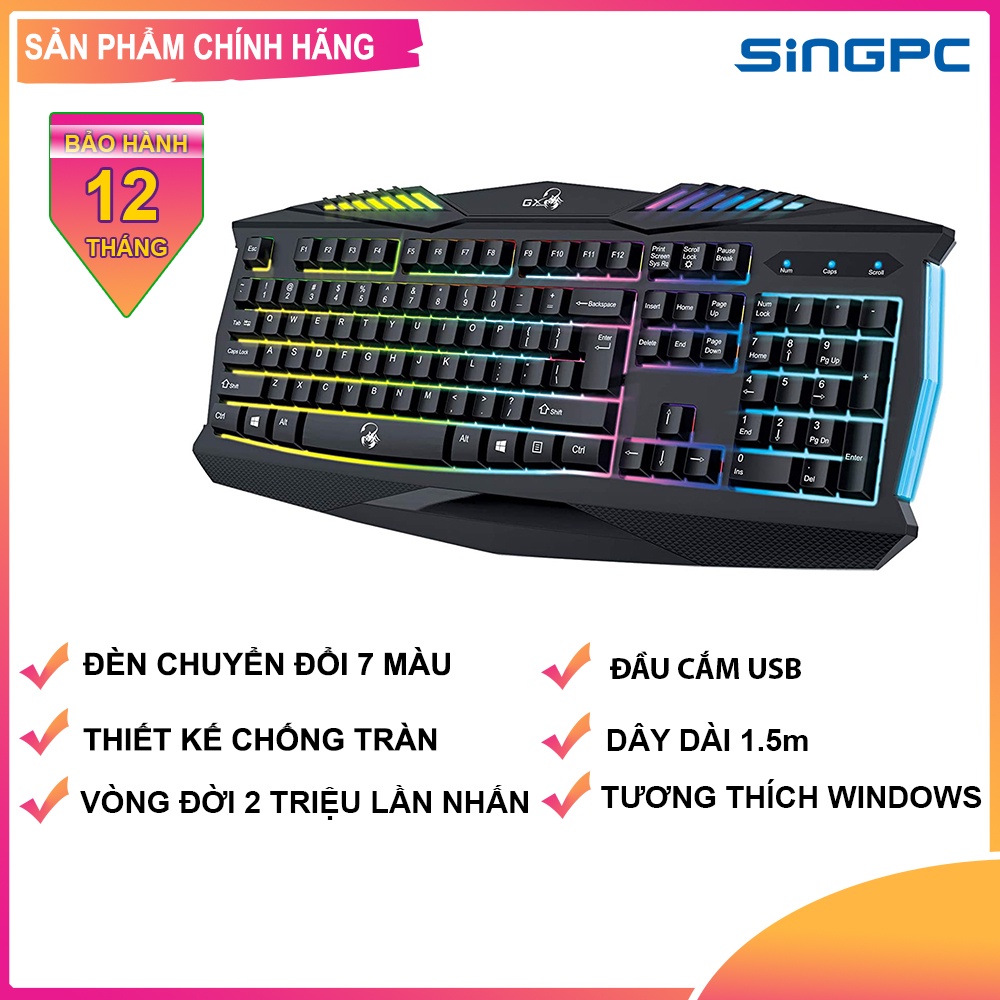 Bàn phím Gaming Genius Scorpion K-220 LED chuyển đổi 7 màu - Hàng Chính Hãng