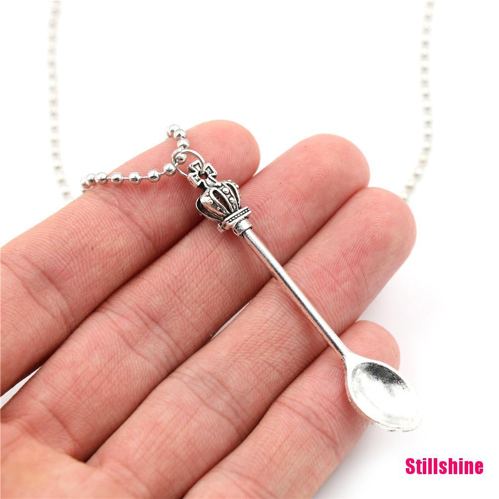 Still shine++Vintage Crown Mini Tea Spoon Pendant Royal  Pendant Chain Necklace Gift