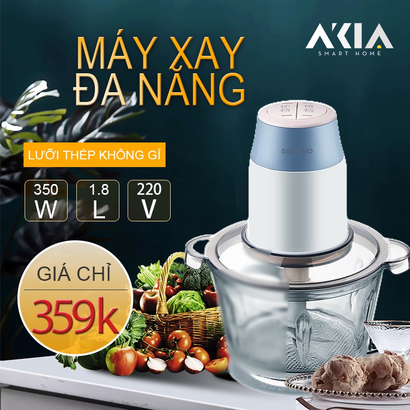 Máy xay thịt cá mini đa năng Samono SW069, lưỡi thép không gỉ, xay hạt và các loại rau củ quả, 1.8L Bảo hành 12 tháng