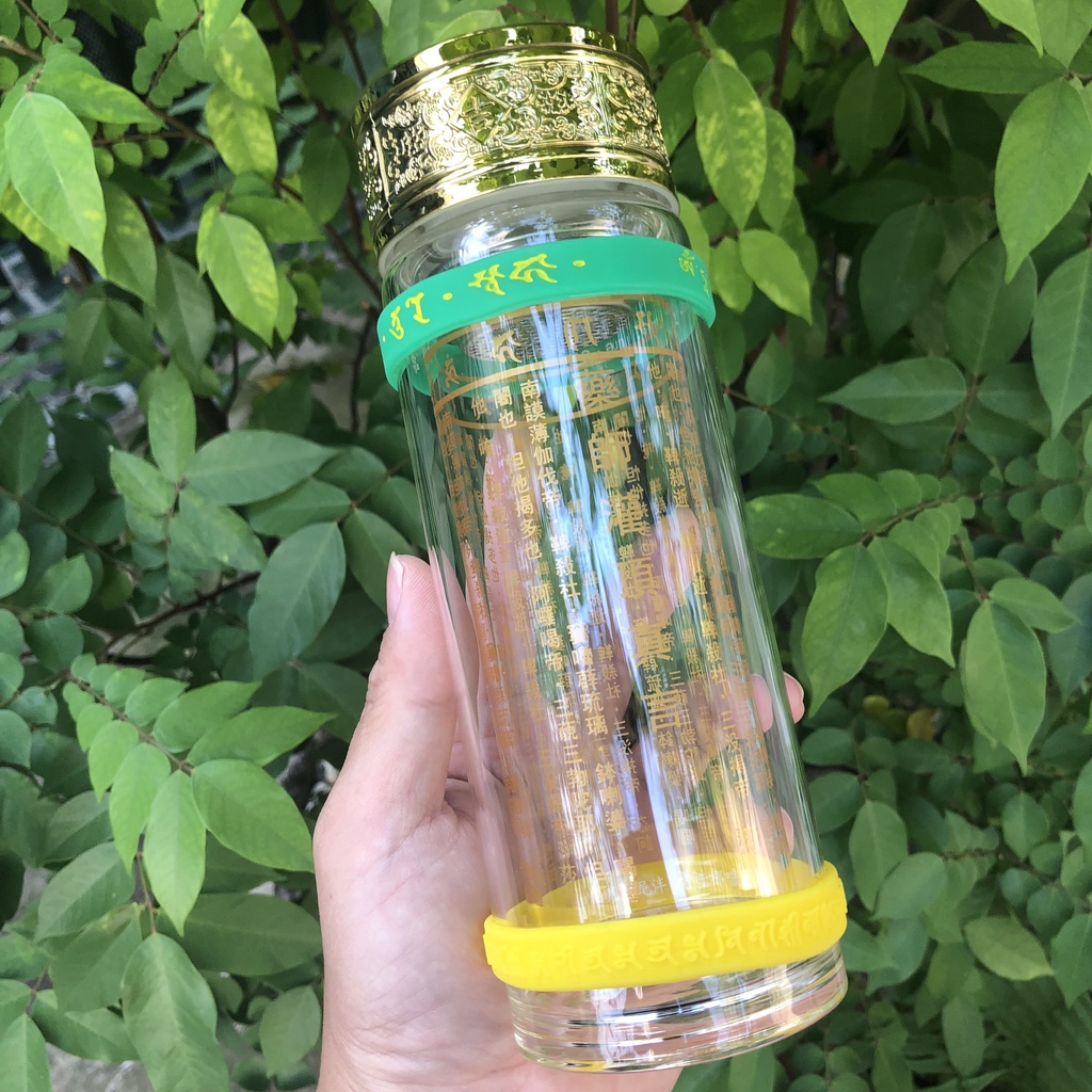 Bình Nước Chú Dược Sư 300ml - Bình Nước Thuỷ Tính 2 Lớp Giữ Nhiệt - Pháp Bảo Phật Giáo - Mật Tông