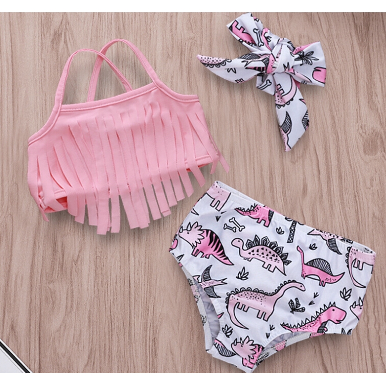 Set bikini phối tua rua xinh xắn cho bé gái