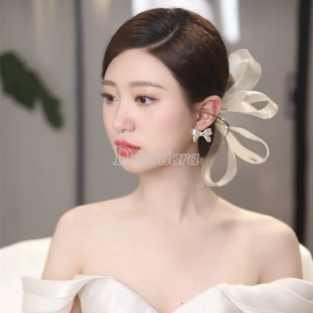 Kẹp Tóc Hình Nơ Vải Gạc Xinh Xắn Thời Trang Cho Cô Dâu