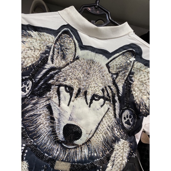 Polo sói thêu kim sa cực chất- áo cộc thêu hình sói