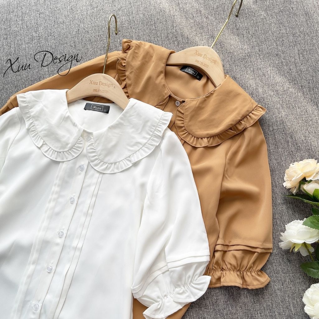Áo sơ mi trắng nữ Xuu, phong cách tiểu thư tay lỡ tay phồng Xu10