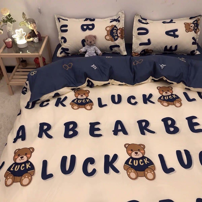 Set Chăn Ga Cotton Poly Gấu Luck May Mắm Siêu Yêu (Shinbedding_store) | BigBuy360 - bigbuy360.vn