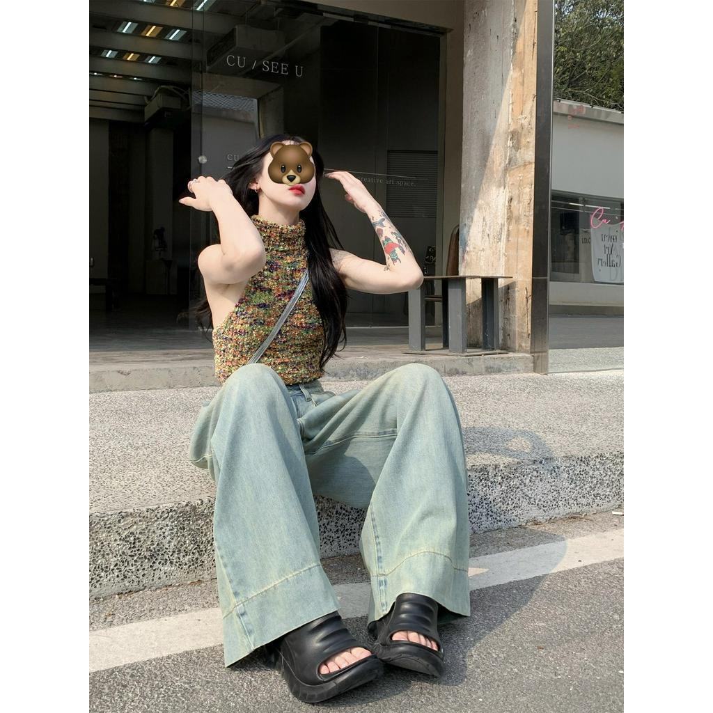 Quần Jean Ống Rộng Lưng Cao Theo Phong Cách Retro 63793