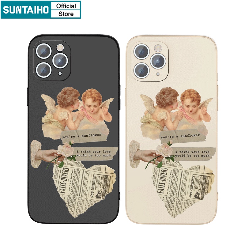 Ốp lưng iphone Ốp điện thoại SUNTAIHO silicon mềm in hình hai thiên thần cho iPhone 13 12 11 Pro Max X XR XS Max 7 8 Plus 12mini 13mini