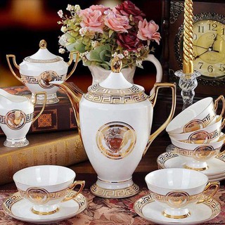 Bộ Ấm Trà, Cà Phê VERSACE Trắng Cao Cấp