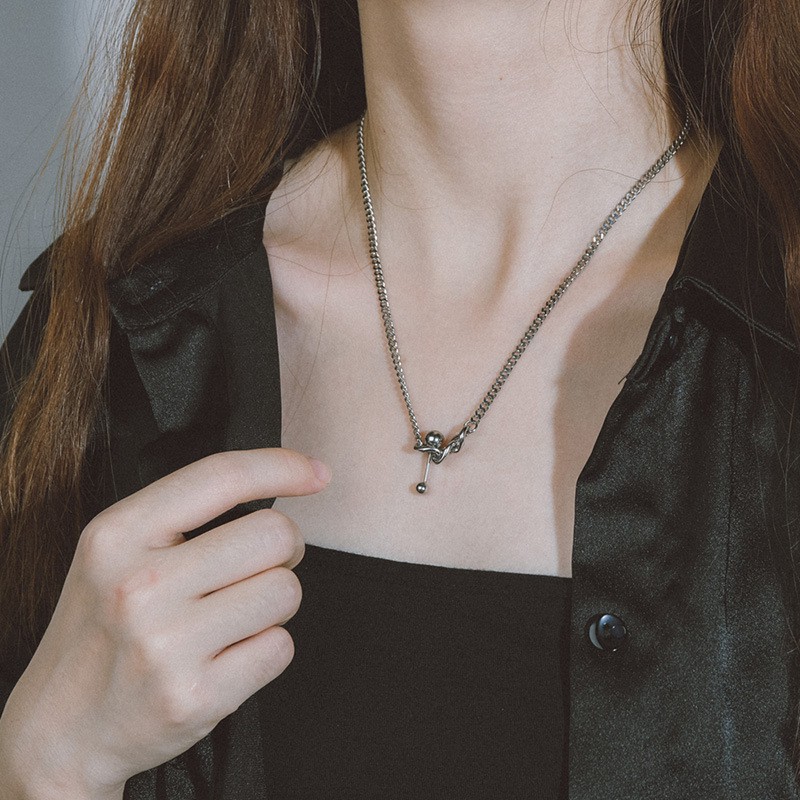 Vòng Cổ Dây Chuyền Nam Nữ Thép Không Gỉ Charm Quả Tạ N02