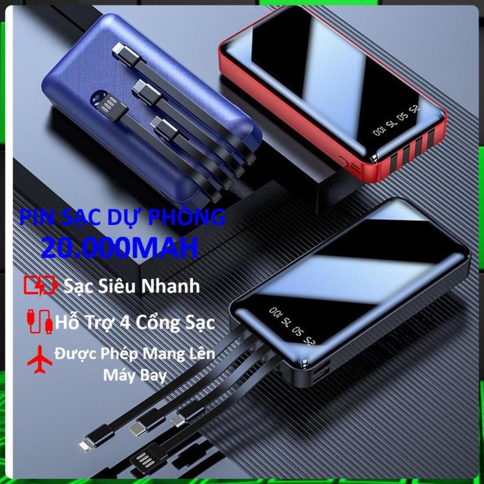 Sạc Dự Phòng 10000mAh Mặt Kính Tích Hợp 4 Cổng Sạc USB/Type C/Lightning/Micro USB s