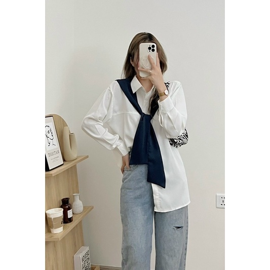 [HÀNG SẴN]ÁO SƠMI KÈM KHĂN DÀI TAY STYLE ulzzang siêu xinh