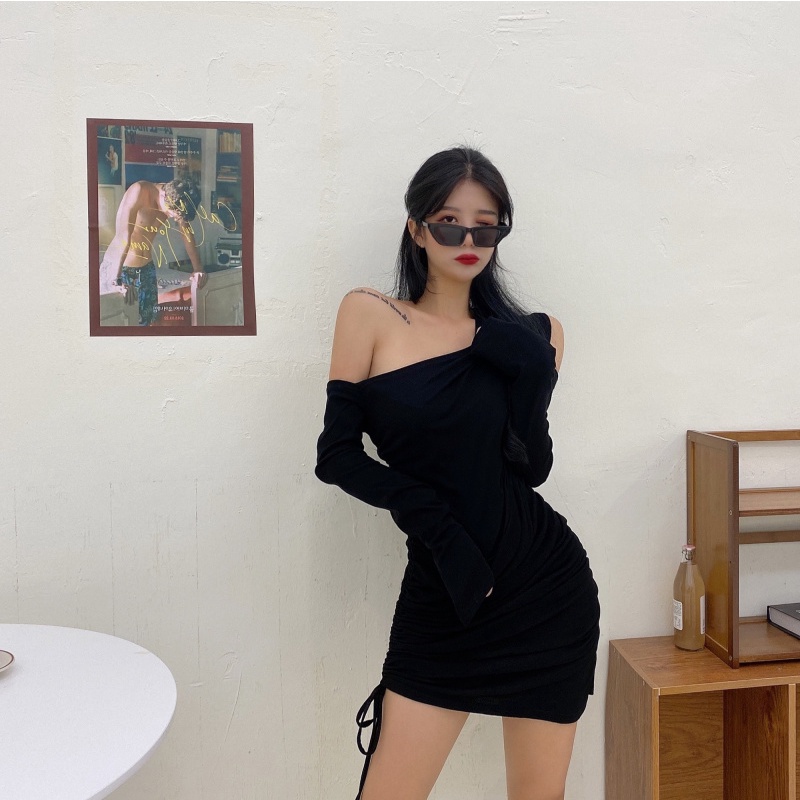 Đầm thun lệch vai ôm body Emilyshop ulzzang
