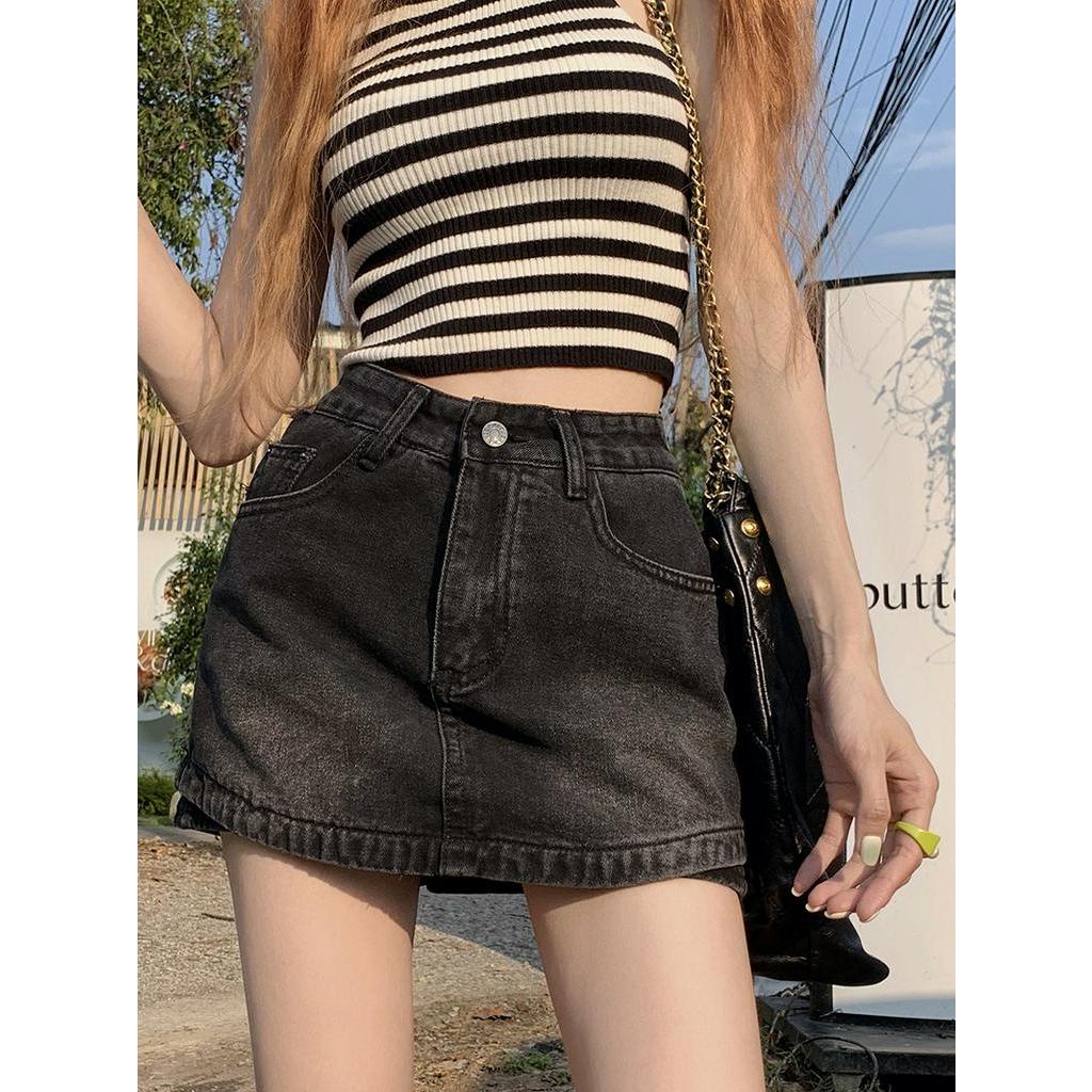 62362 Chân Dài Mùa Hè Chân Váy Denim Hai Mảnh