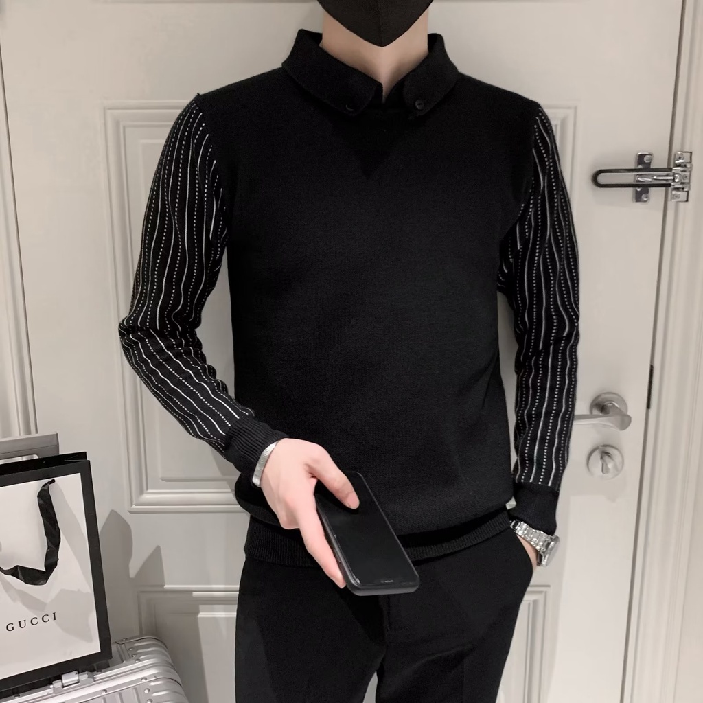 Áo Sweater Giả Hai Lớp Dáng Ôm Thời Trang Thu Đông Trẻ Trung Cho Nam