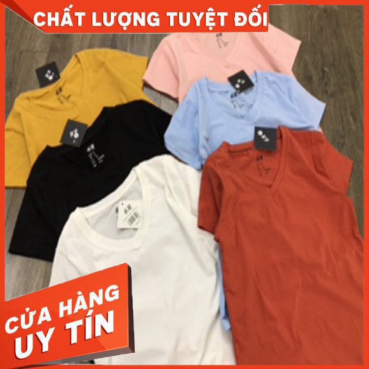 BÁN SỈ Áo phông trơn AHMI cộc tay nữ cổ tim in - Hàng nhập khẩu