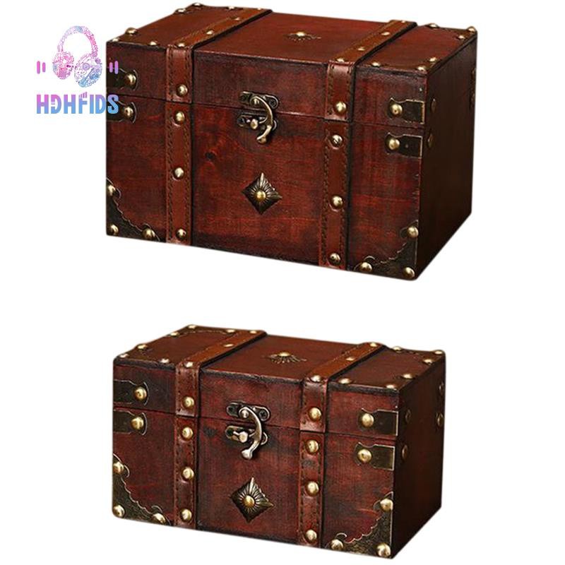 Retro Treasure Chest Vintage Wooden Storage Box Antique Style Jewelry Organizer for Jewelry Box Trinket Box Big