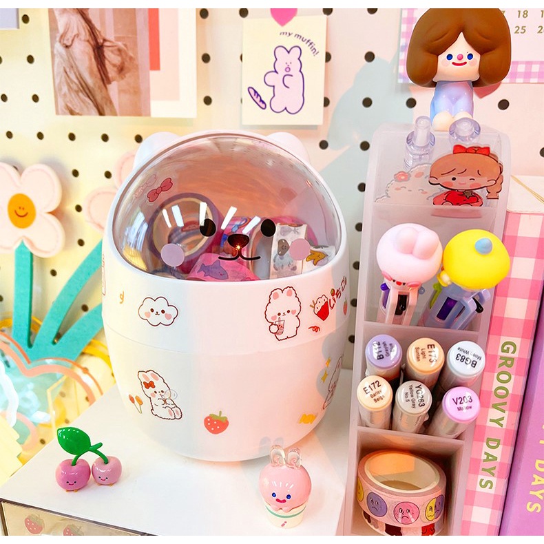 Thùng rác mini để bàn hình gấu nắp lật dễ thương CUTE SHOP
