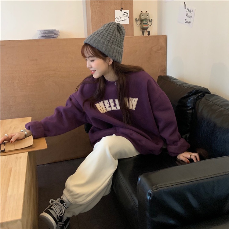 Áo sweater tay dài in chữ tiếng anh phong cách hàn quốc xinh xắn cho nữ